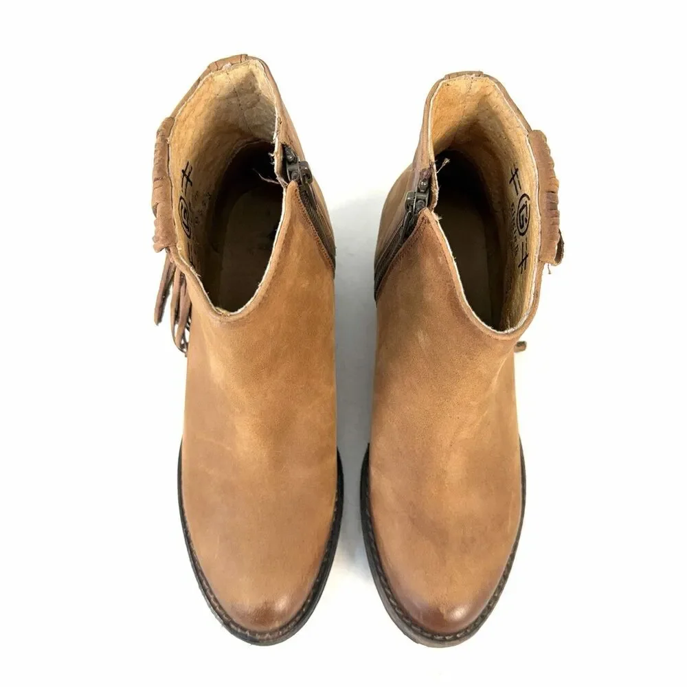 Womens Circle G Brown Leather Side Fringe Shortie Ankle Boots Size 6.5 M Zip